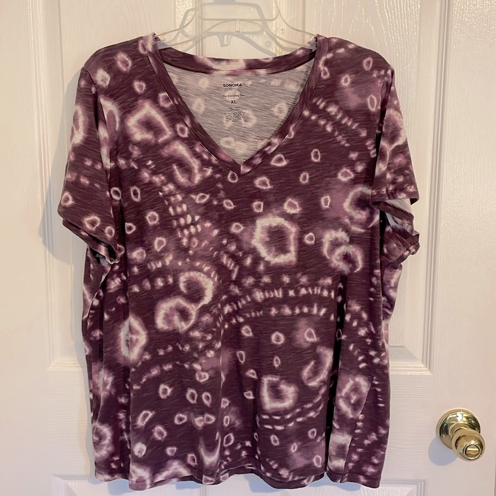 SONOMA short sleeve Tie Dye V Neck Top Size XL